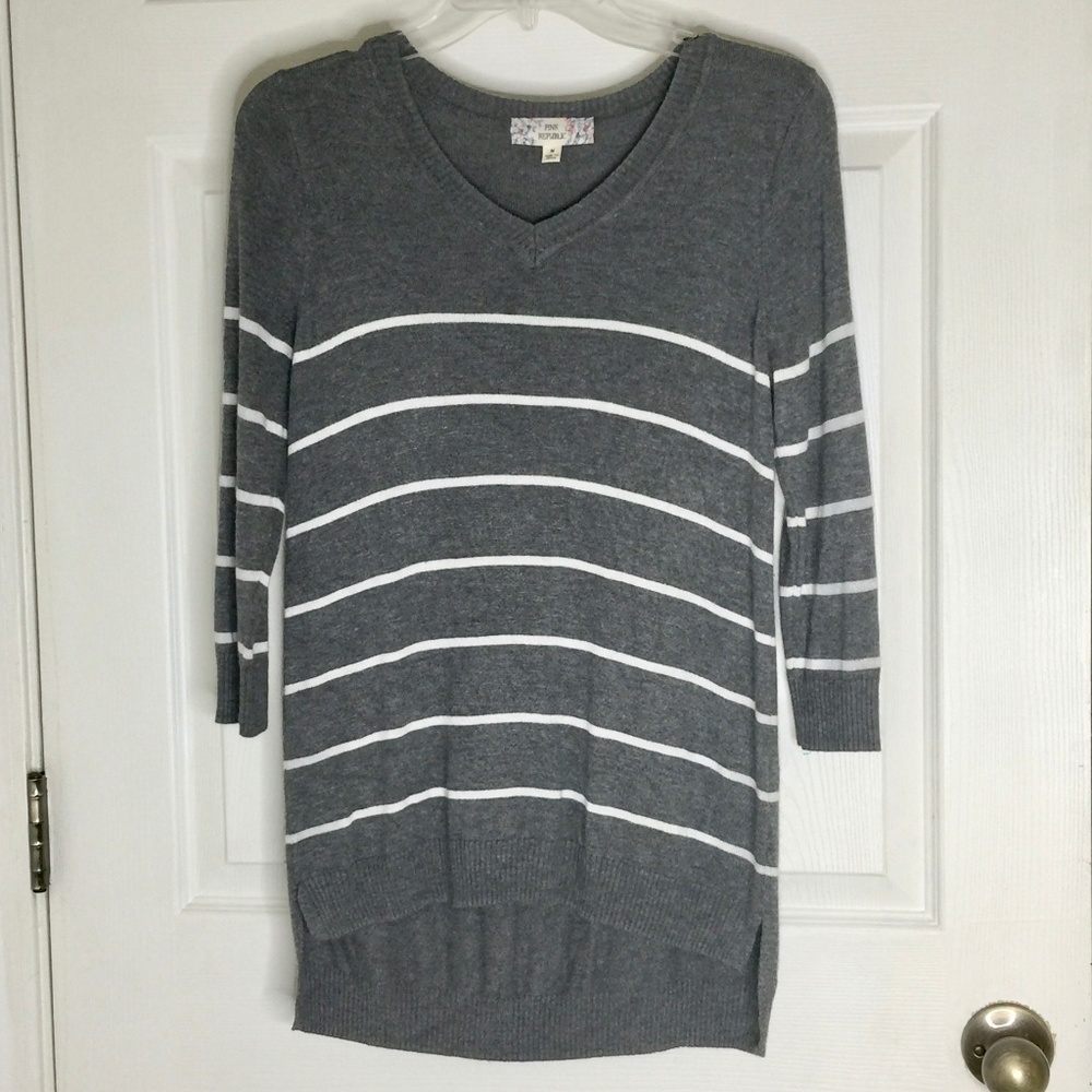 Pink Republic Sweater Sz M Gray Stripe High Low